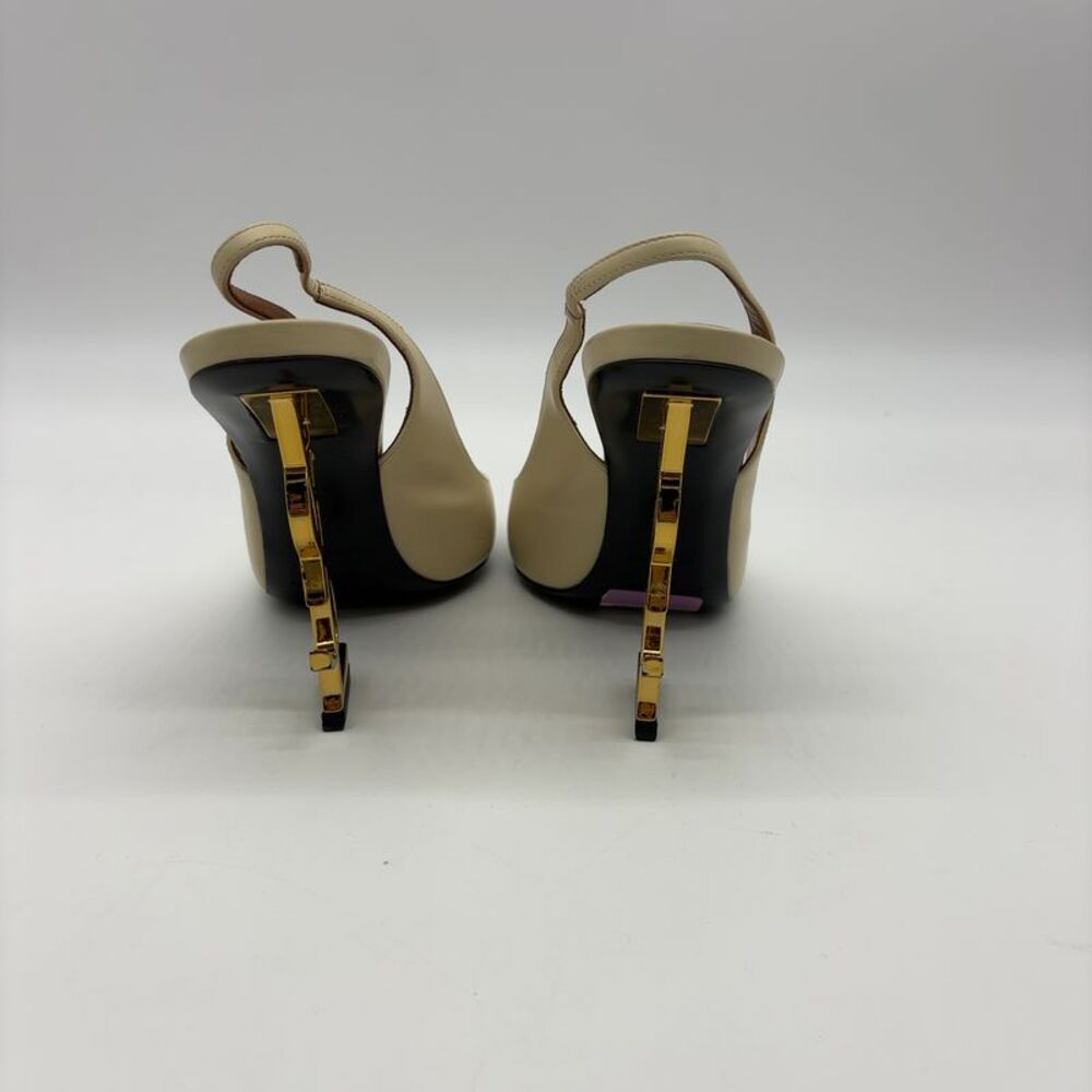 Yves Saint Laurent Cream Slingback Heels with Gold Accent - Picture 2 of 10